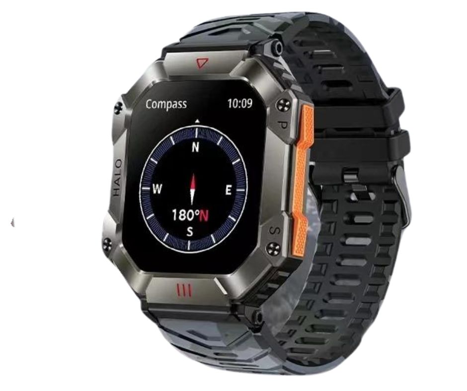 Military Outdoor Men's Smart Watch-Compass-GPS Tracker- AI Voice 100+ Sports Modes